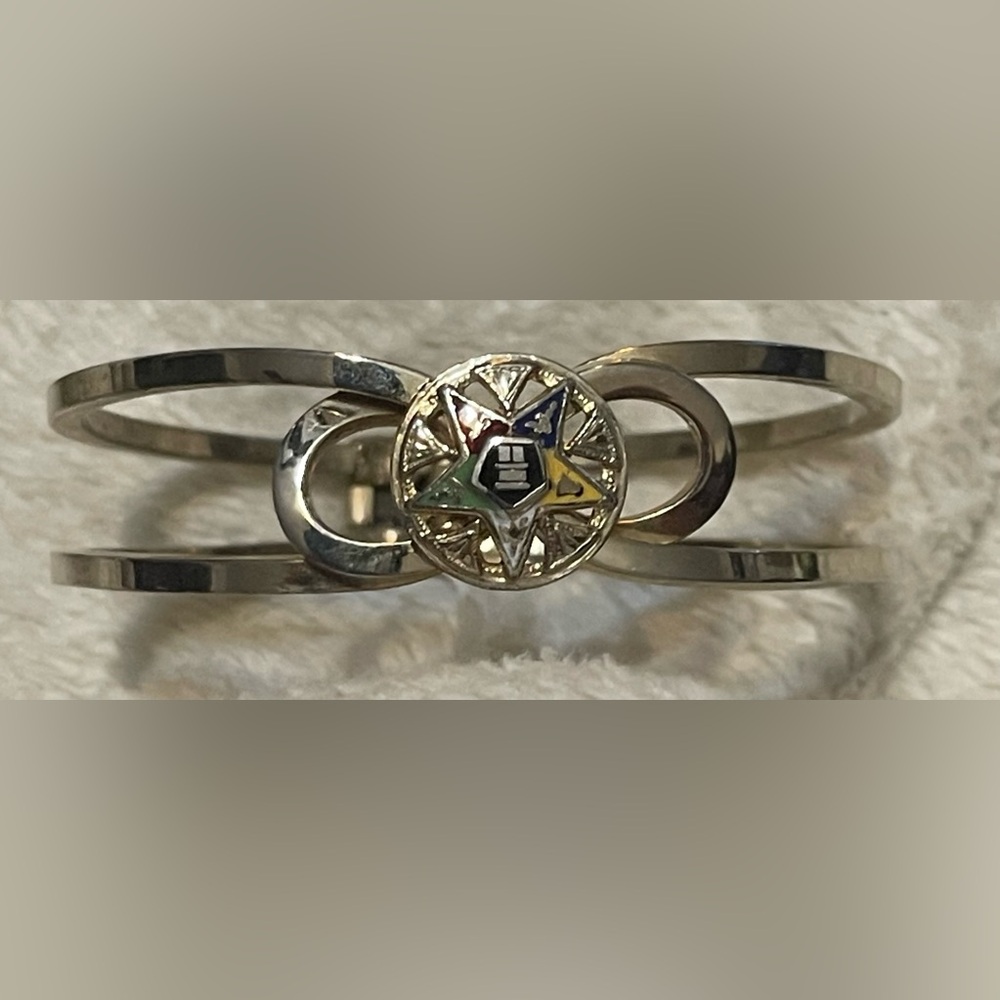 Vintage 50's Masonic Order of Eastern Star Gold Tone W/Enamel Clamper Bracelet